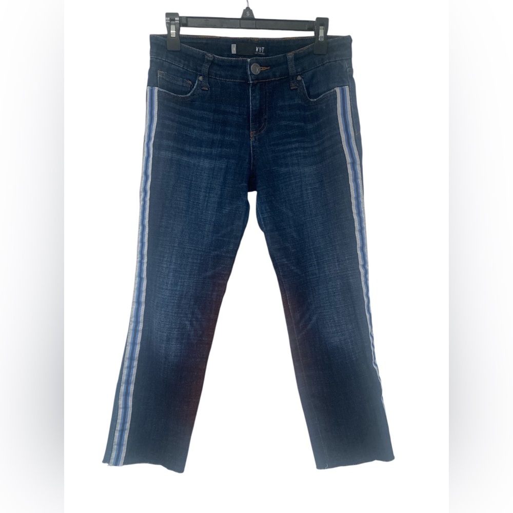 Kut from the Kloth Dark Blue Jeans with White Side Stripe GUC 6
